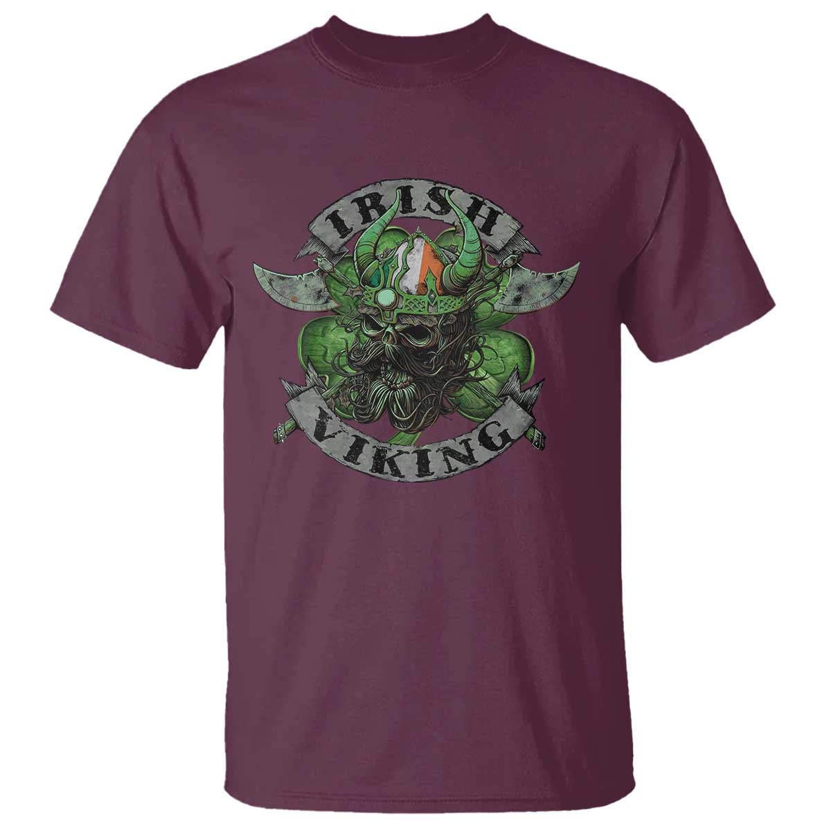 Funny Irish Viking T Shirt Vintage Shamrock Celtic Viking Skull TS11 Maroon Print Your Wear