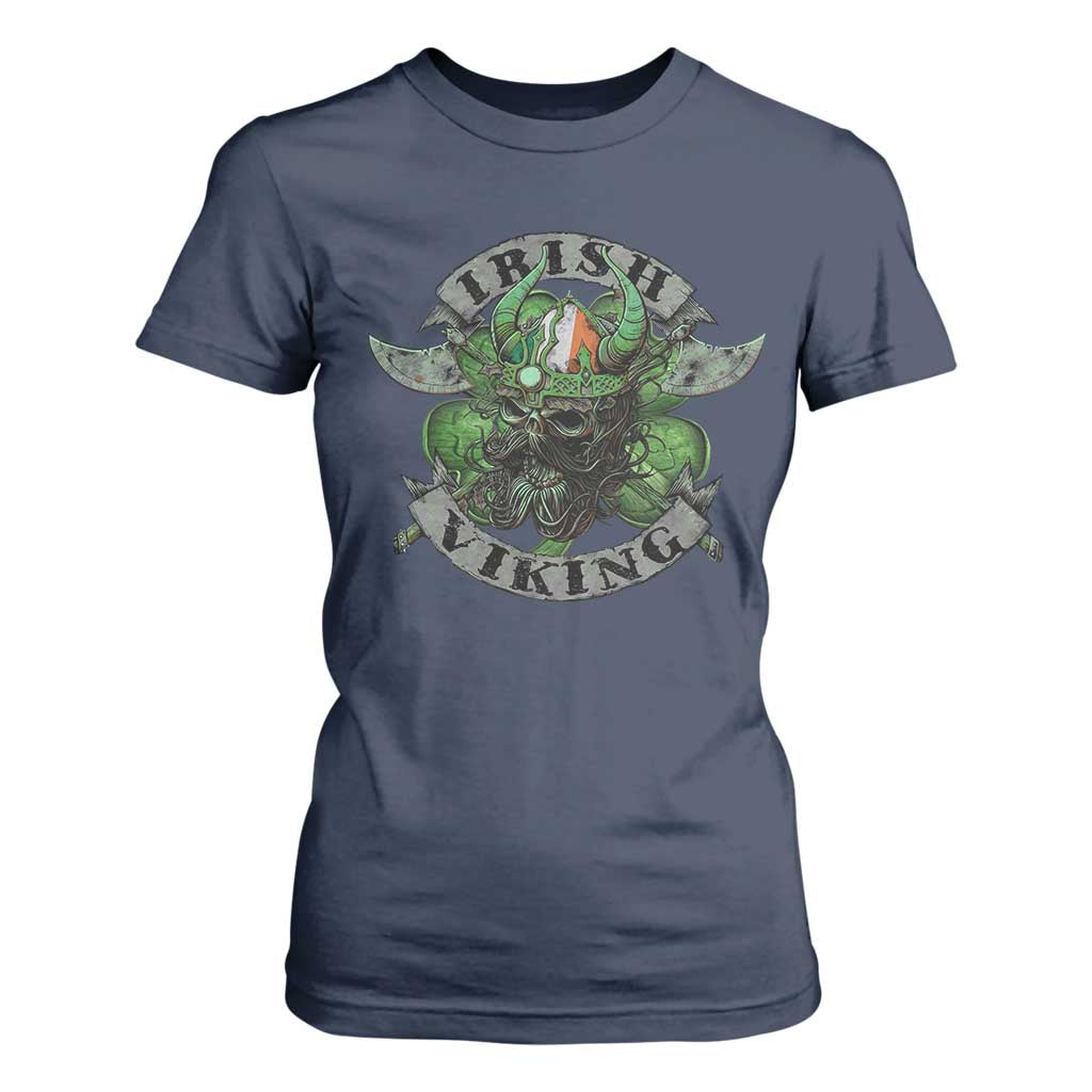 Funny Irish Viking T Shirt For Women Vintage Shamrock Celtic Viking Skull TS11 Navy Print Your Wear