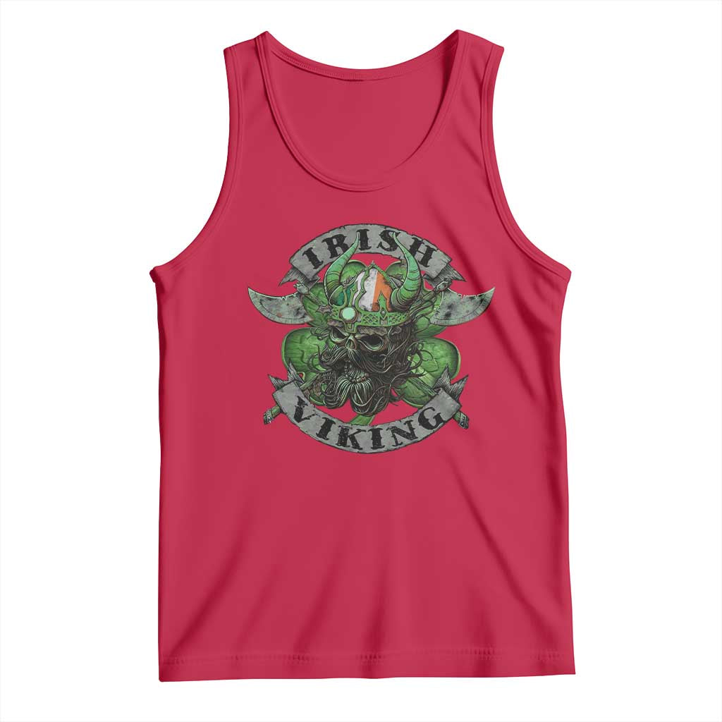 Funny Irish Viking Tank Top Vintage Shamrock Celtic Viking Skull TS11 Red Print Your Wear
