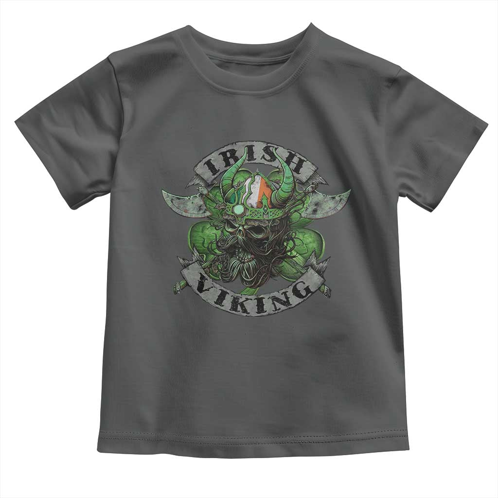 Funny Irish Viking Toddler T Shirt Vintage Shamrock Celtic Viking Skull TS11 Dark Heather Print Your Wear