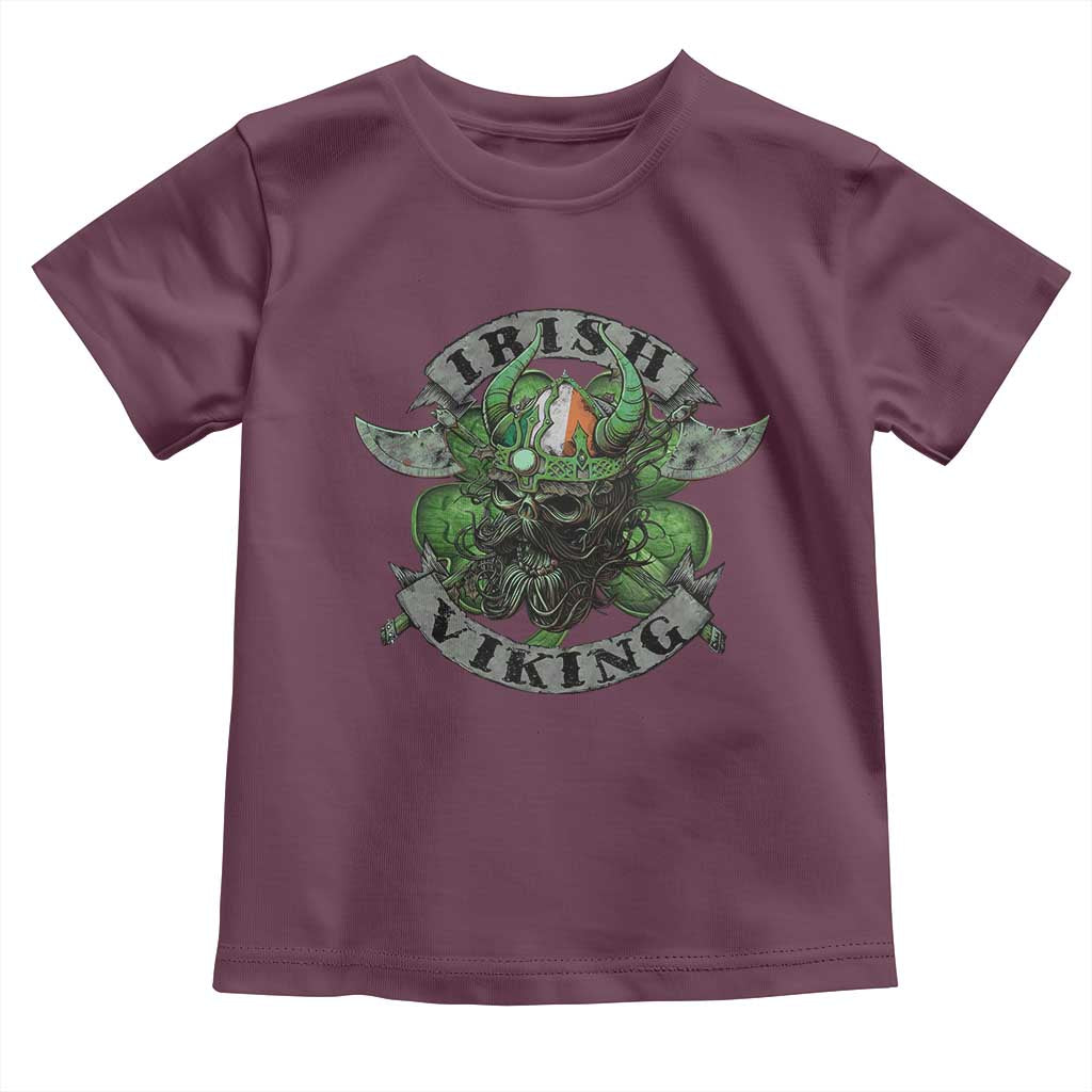 Funny Irish Viking Toddler T Shirt Vintage Shamrock Celtic Viking Skull TS11 Maroon Print Your Wear