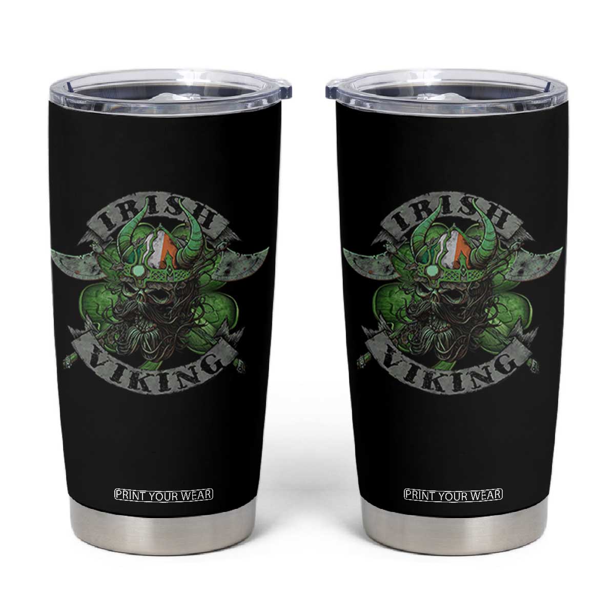Funny Irish Viking Tumbler Cup Vintage Shamrock Celtic Viking Skull TS11 Black Print Your Wear
