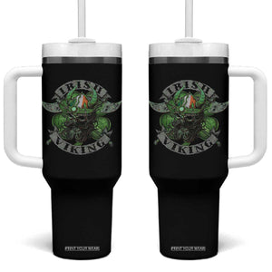 Funny Irish Viking Tumbler With Handle Vintage Shamrock Celtic Viking Skull TS11 One Size: 40 oz Black Print Your Wear