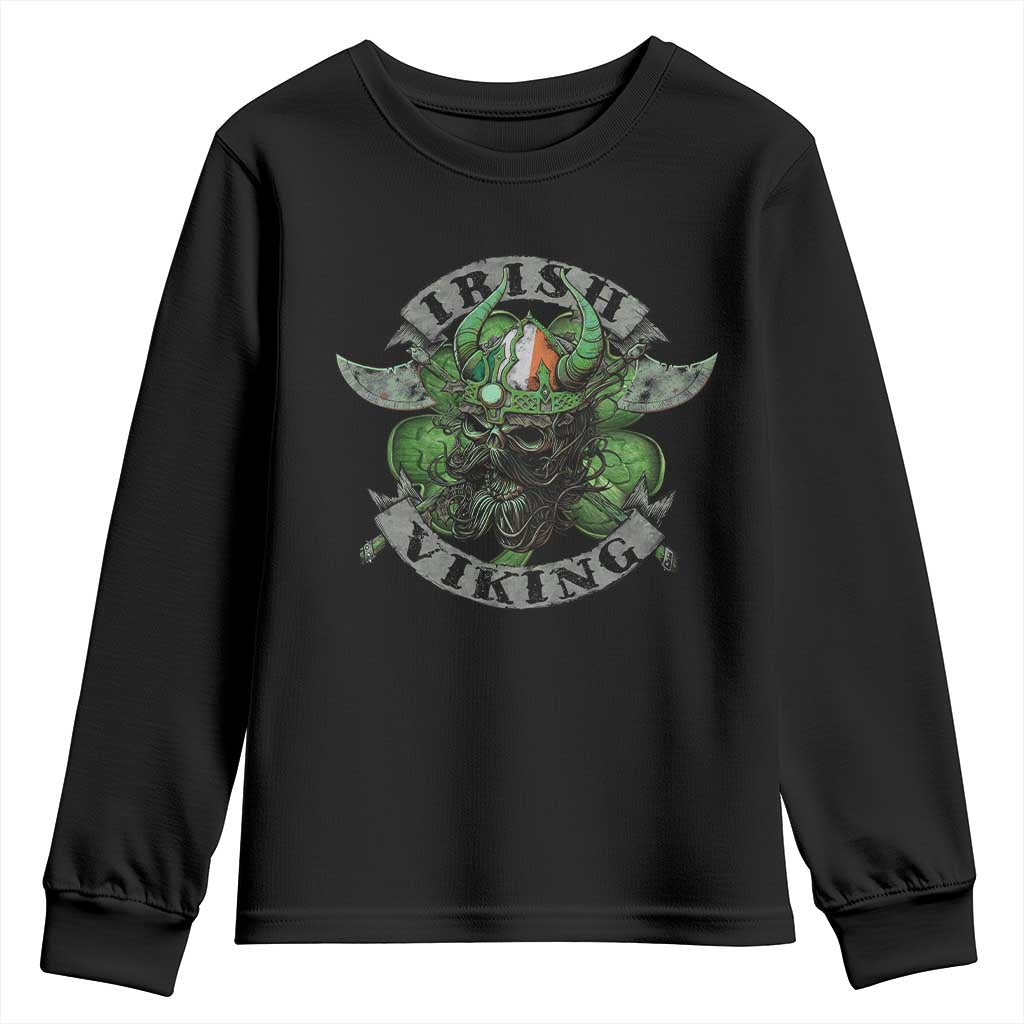 Funny Irish Viking Youth Sweatshirt Vintage Shamrock Celtic Viking Skull TS11 Black Print Your Wear