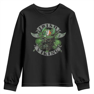 Funny Irish Viking Youth Sweatshirt Vintage Shamrock Celtic Viking Skull TS11 Black Print Your Wear