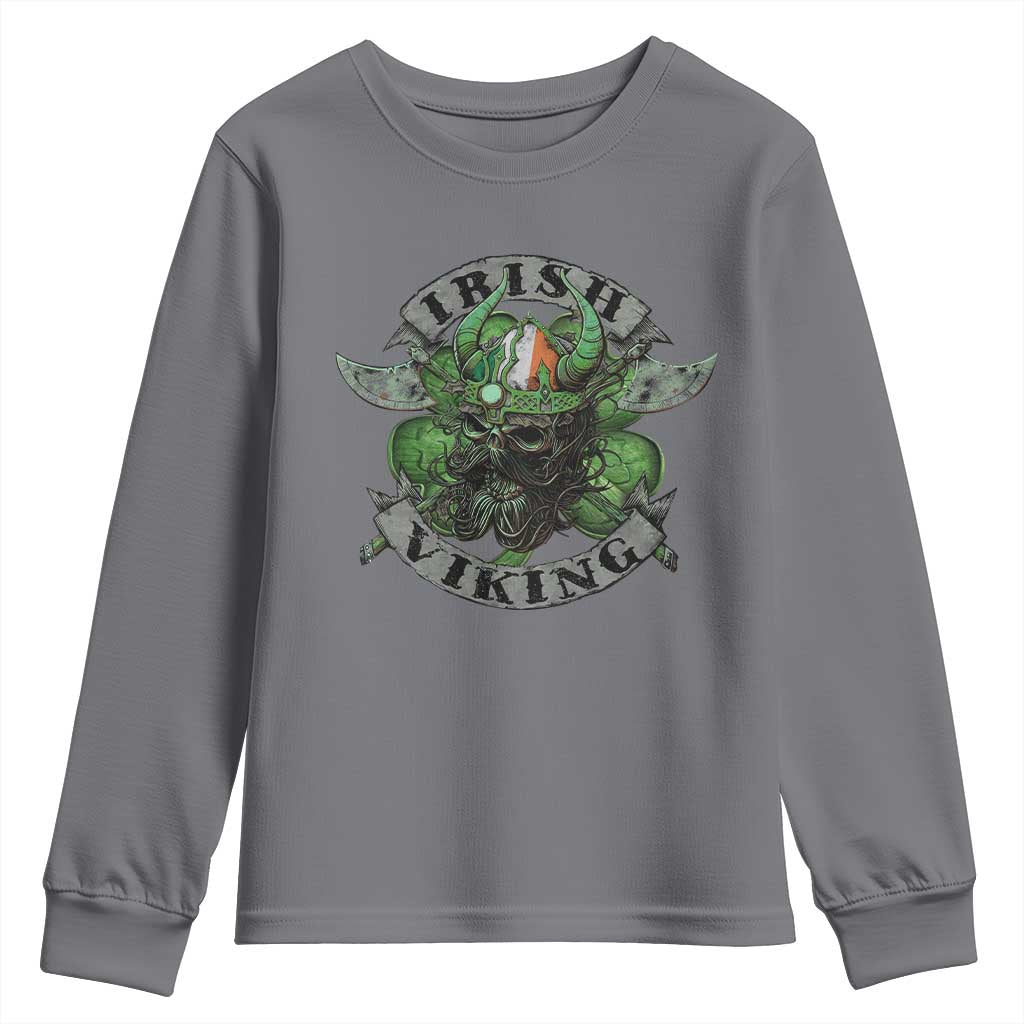 Funny Irish Viking Youth Sweatshirt Vintage Shamrock Celtic Viking Skull TS11 Charcoal Print Your Wear