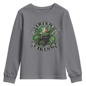 Funny Irish Viking Youth Sweatshirt Vintage Shamrock Celtic Viking Skull TS11 Charcoal Print Your Wear