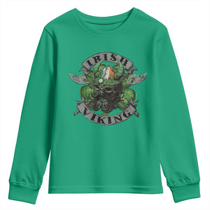 Funny Irish Viking Youth Sweatshirt Vintage Shamrock Celtic Viking Skull TS11 Irish Green Print Your Wear