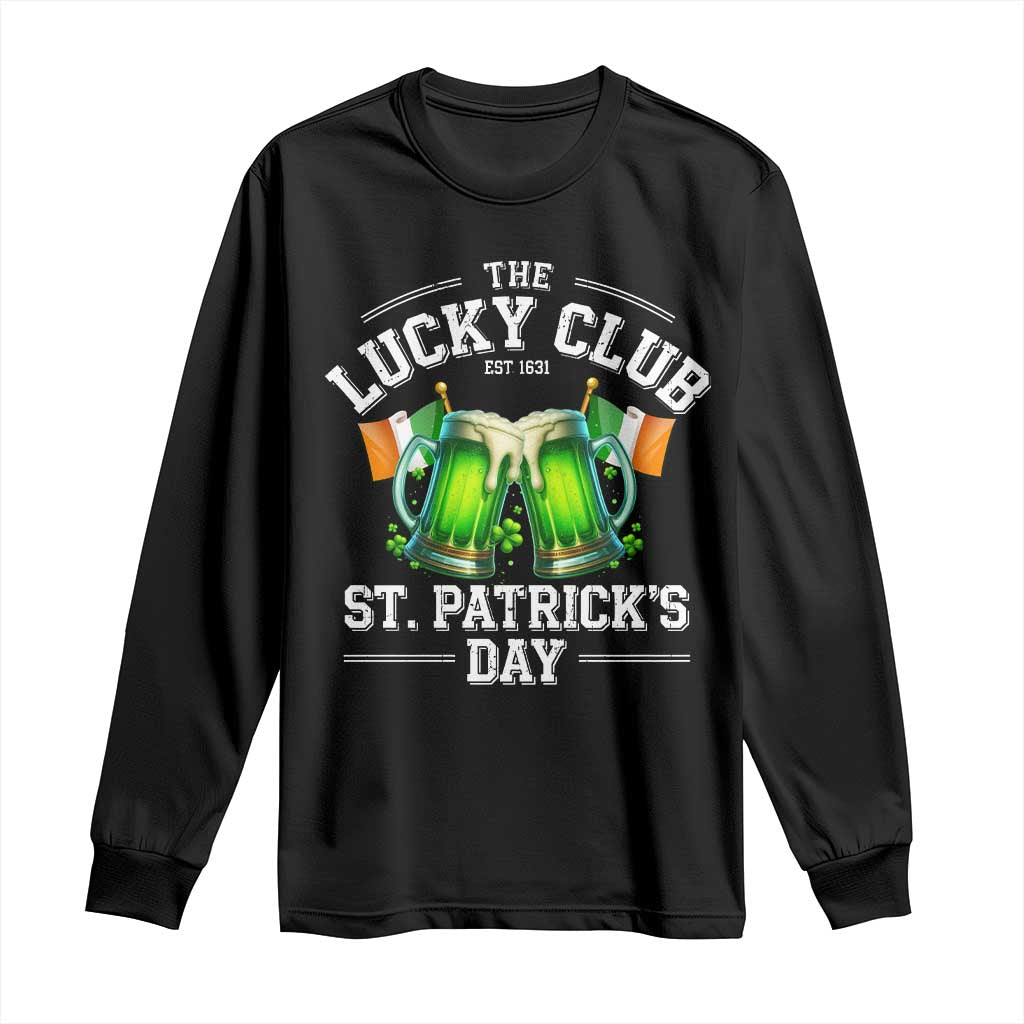 Funny St Patrick's Day Irish Beer Drinking Long Sleeve Shirt The Lucky Beer Club Ireland Flag TS11 Black Print Your Wear
