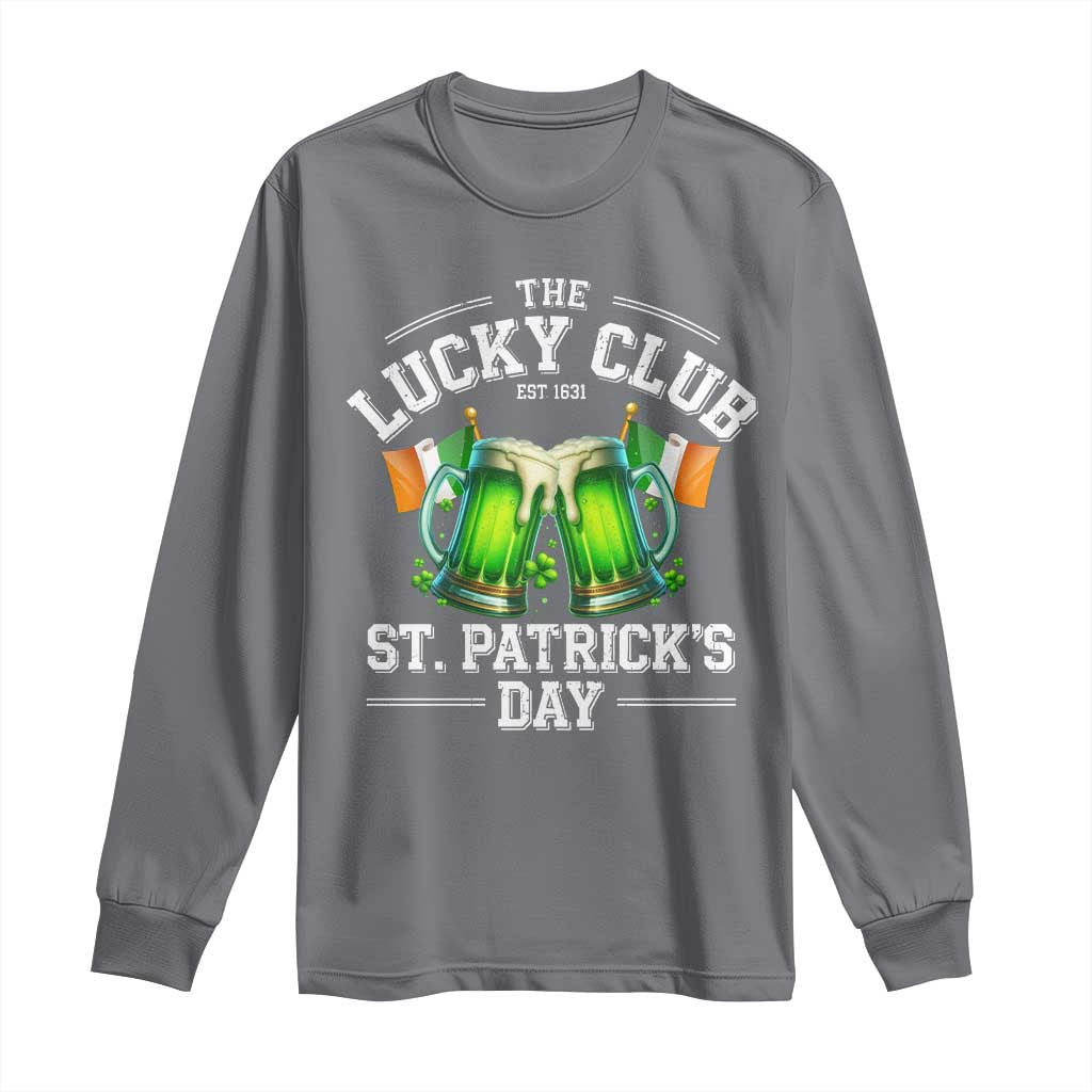 Funny St Patrick's Day Irish Beer Drinking Long Sleeve Shirt The Lucky Beer Club Ireland Flag TS11 Charcoal Print Your Wear