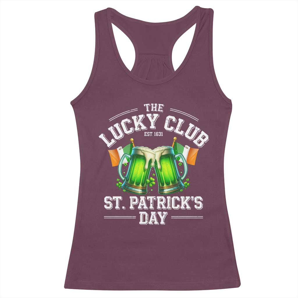 Funny St Patrick's Day Irish Beer Drinking Racerback Tank Top The Lucky Beer Club Ireland Flag TS11 Maroon Print Your Wear
