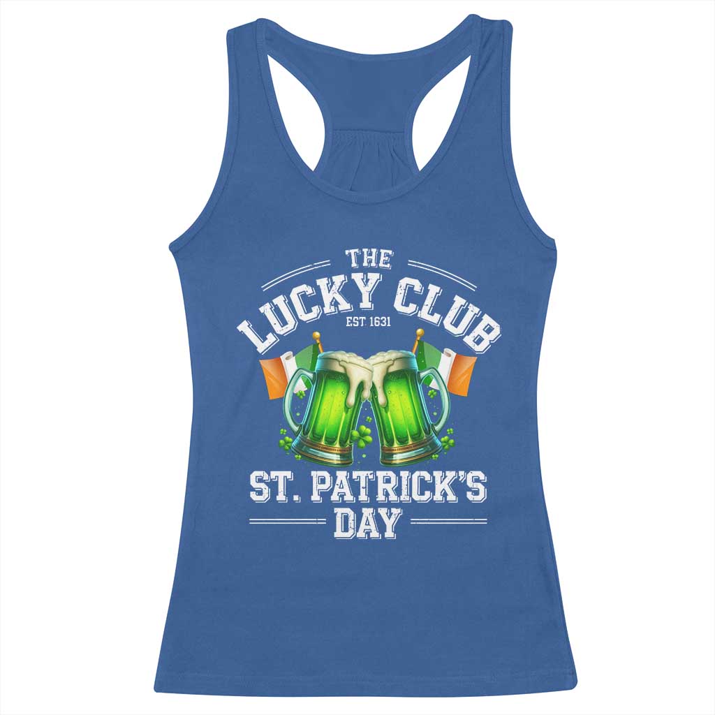 Funny St Patrick's Day Irish Beer Drinking Racerback Tank Top The Lucky Beer Club Ireland Flag TS11 Royal Blue Print Your Wear