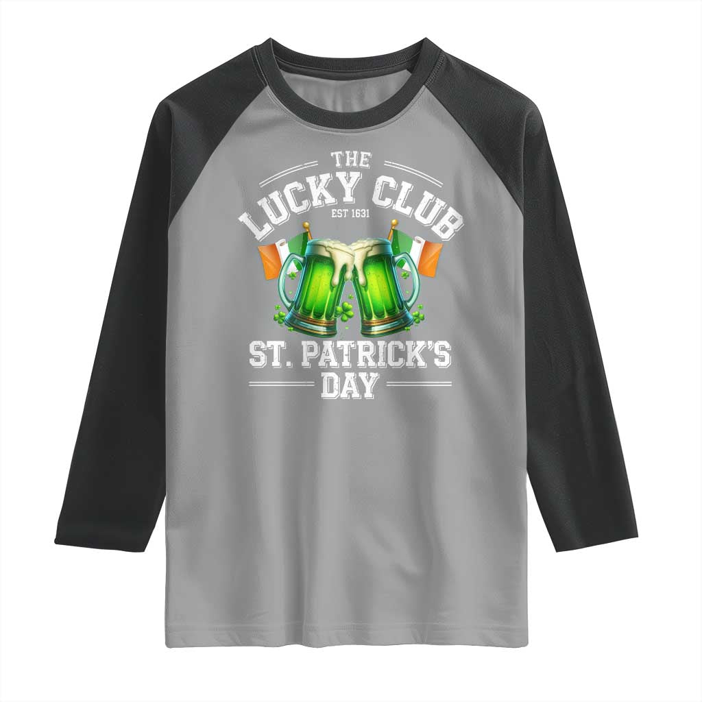 Funny St Patrick's Day Irish Beer Drinking Raglan Shirt The Lucky Beer Club Ireland Flag TS11 Sport Gray Black Print Your Wear