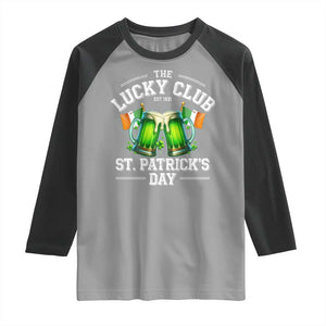 Funny St Patrick's Day Irish Beer Drinking Raglan Shirt The Lucky Beer Club Ireland Flag TS11 Sport Gray Black Print Your Wear