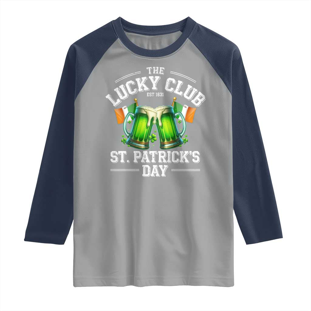 Funny St Patrick's Day Irish Beer Drinking Raglan Shirt The Lucky Beer Club Ireland Flag TS11 Sport Gray Navy Print Your Wear