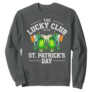 Funny St Patrick's Day Irish Beer Drinking Sweatshirt The Lucky Beer Club Ireland Flag TS11 Dark Heather Print Your Wear