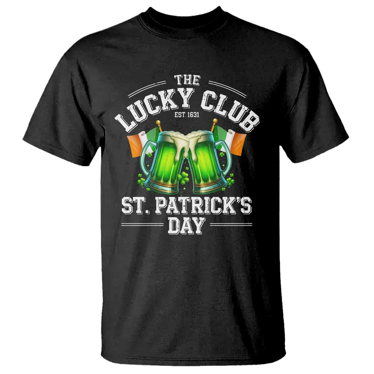 Funny St Patrick's Day Irish Beer Drinking T Shirt The Lucky Beer Club Ireland Flag TS11 Black Print Your Wear