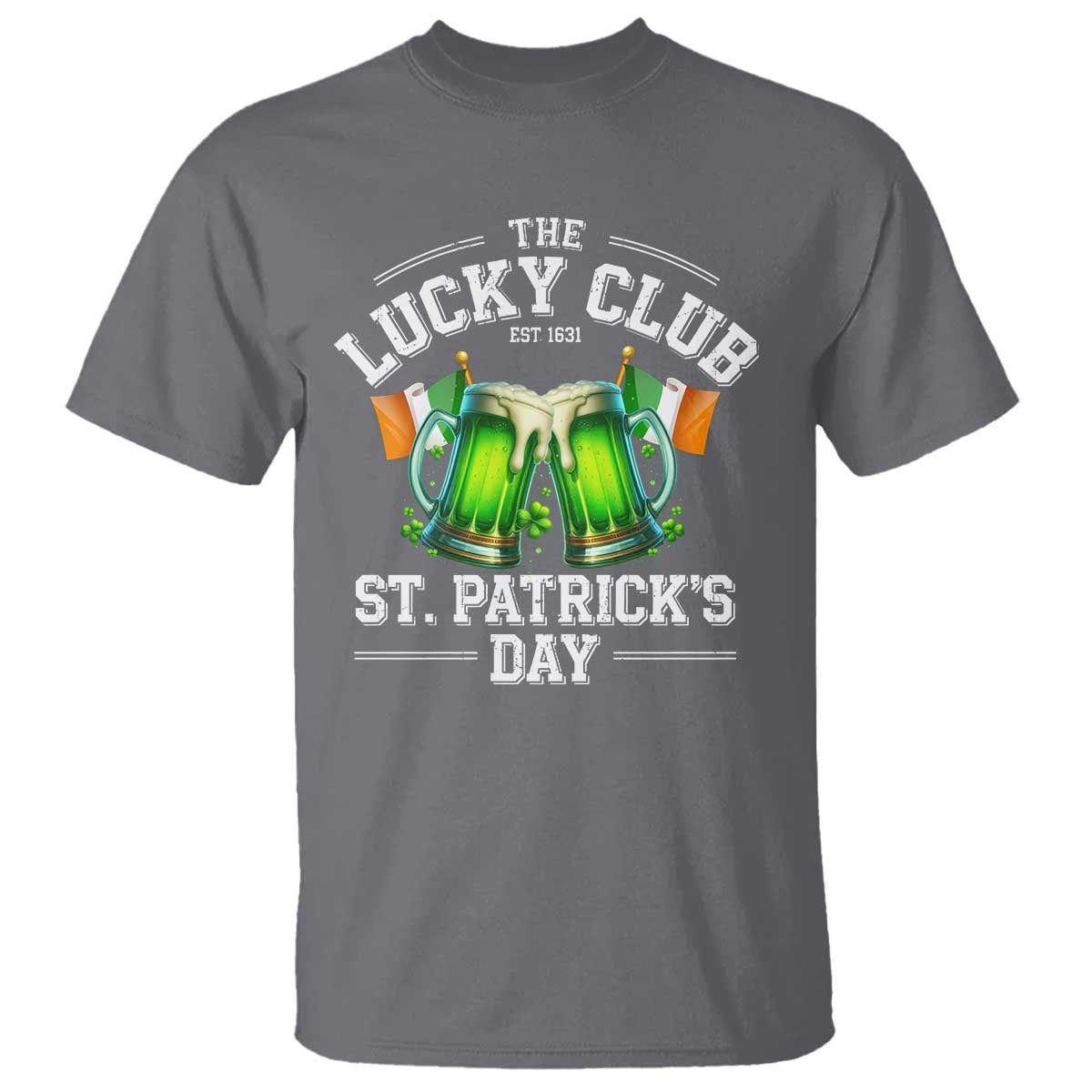 Funny St Patrick's Day Irish Beer Drinking T Shirt The Lucky Beer Club Ireland Flag TS11 Charcoal Print Your Wear