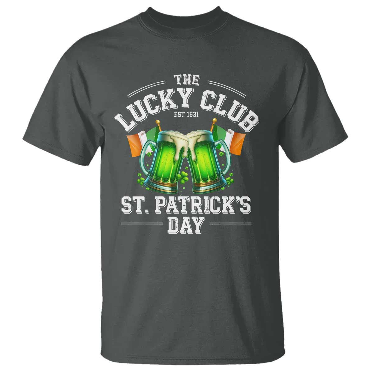 Funny St Patrick's Day Irish Beer Drinking T Shirt The Lucky Beer Club Ireland Flag TS11 Dark Heather Print Your Wear