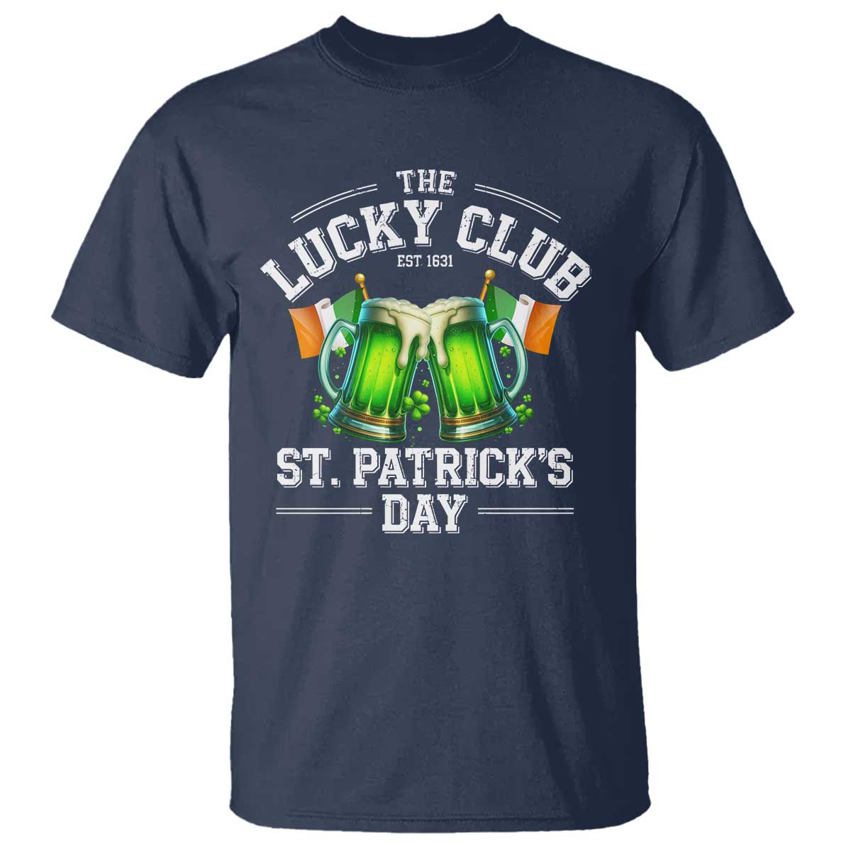 Funny St Patrick's Day Irish Beer Drinking T Shirt The Lucky Beer Club Ireland Flag TS11 Navy Print Your Wear