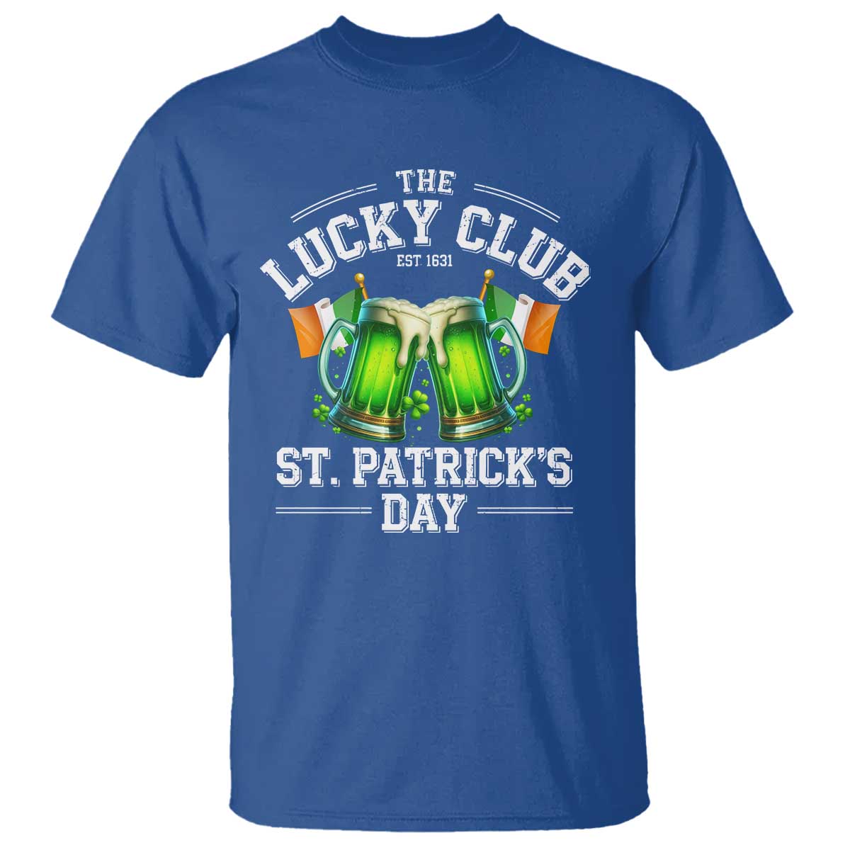 Funny St Patrick's Day Irish Beer Drinking T Shirt The Lucky Beer Club Ireland Flag TS11 Royal Blue Print Your Wear