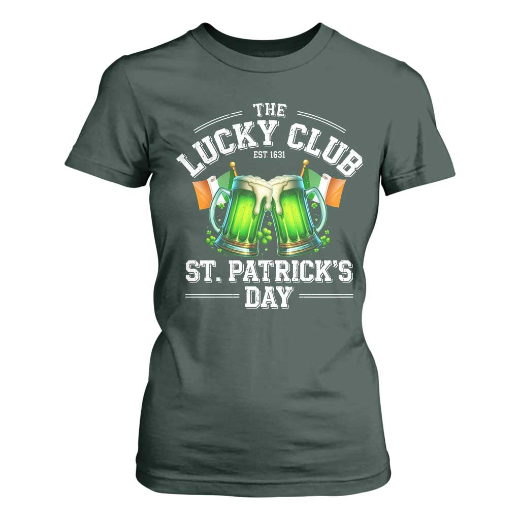 Funny St Patrick's Day Irish Beer Drinking T Shirt For Women The Lucky Beer Club Ireland Flag TS11 Dark Forest Green Print Your Wear