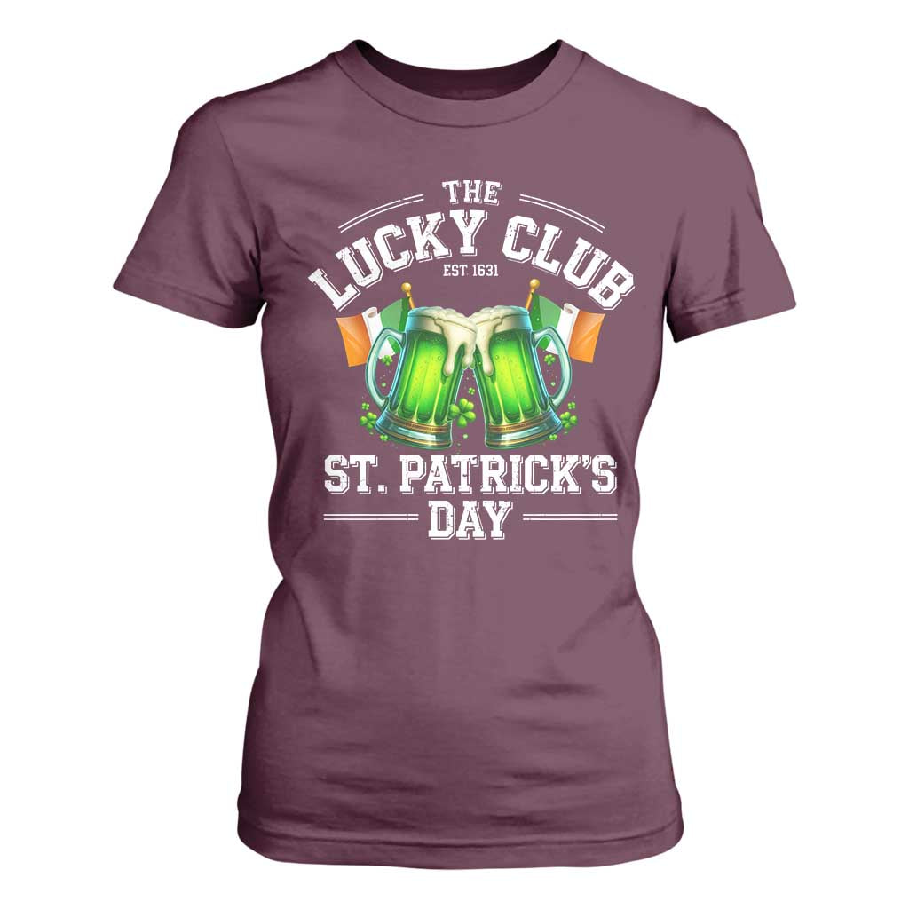 Funny St Patrick's Day Irish Beer Drinking T Shirt For Women The Lucky Beer Club Ireland Flag TS11 Maroon Print Your Wear