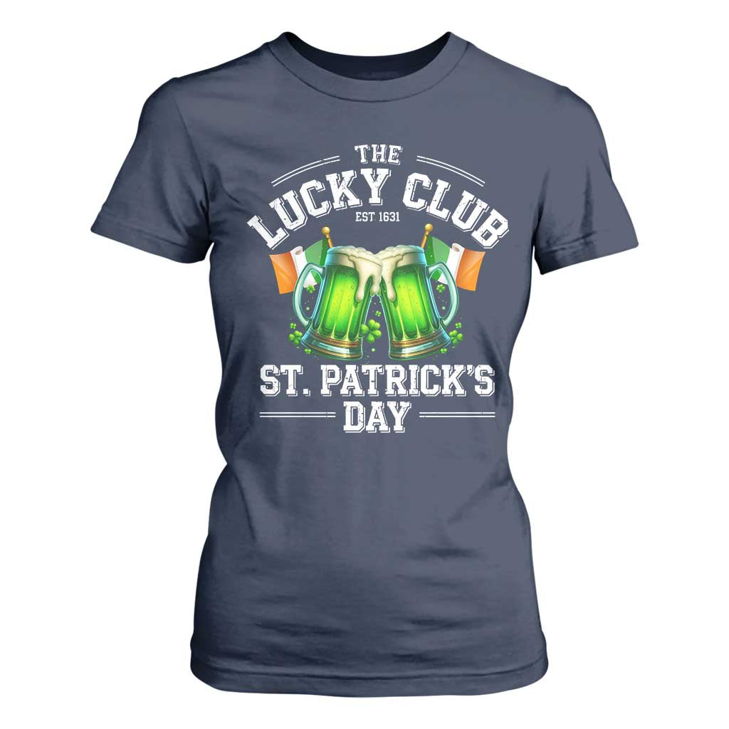 Funny St Patrick's Day Irish Beer Drinking T Shirt For Women The Lucky Beer Club Ireland Flag TS11 Navy Print Your Wear