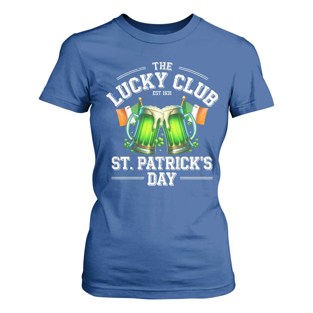 Funny St Patrick's Day Irish Beer Drinking T Shirt For Women The Lucky Beer Club Ireland Flag TS11 Royal Blue Print Your Wear