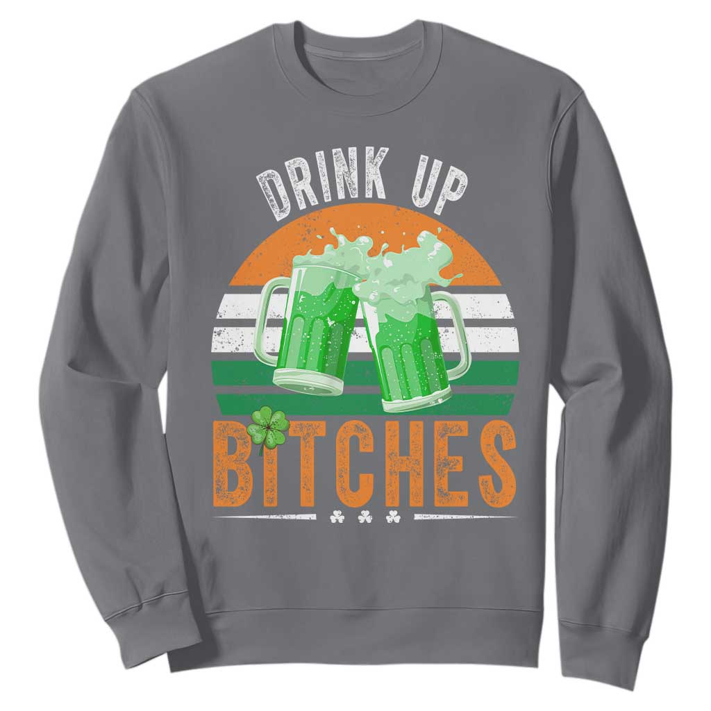 Funny St Patrick's Day Irish Beer Drinking Sweatshirt Drink Up Bitches Beer Mug TS11 Charcoal Print Your Wear