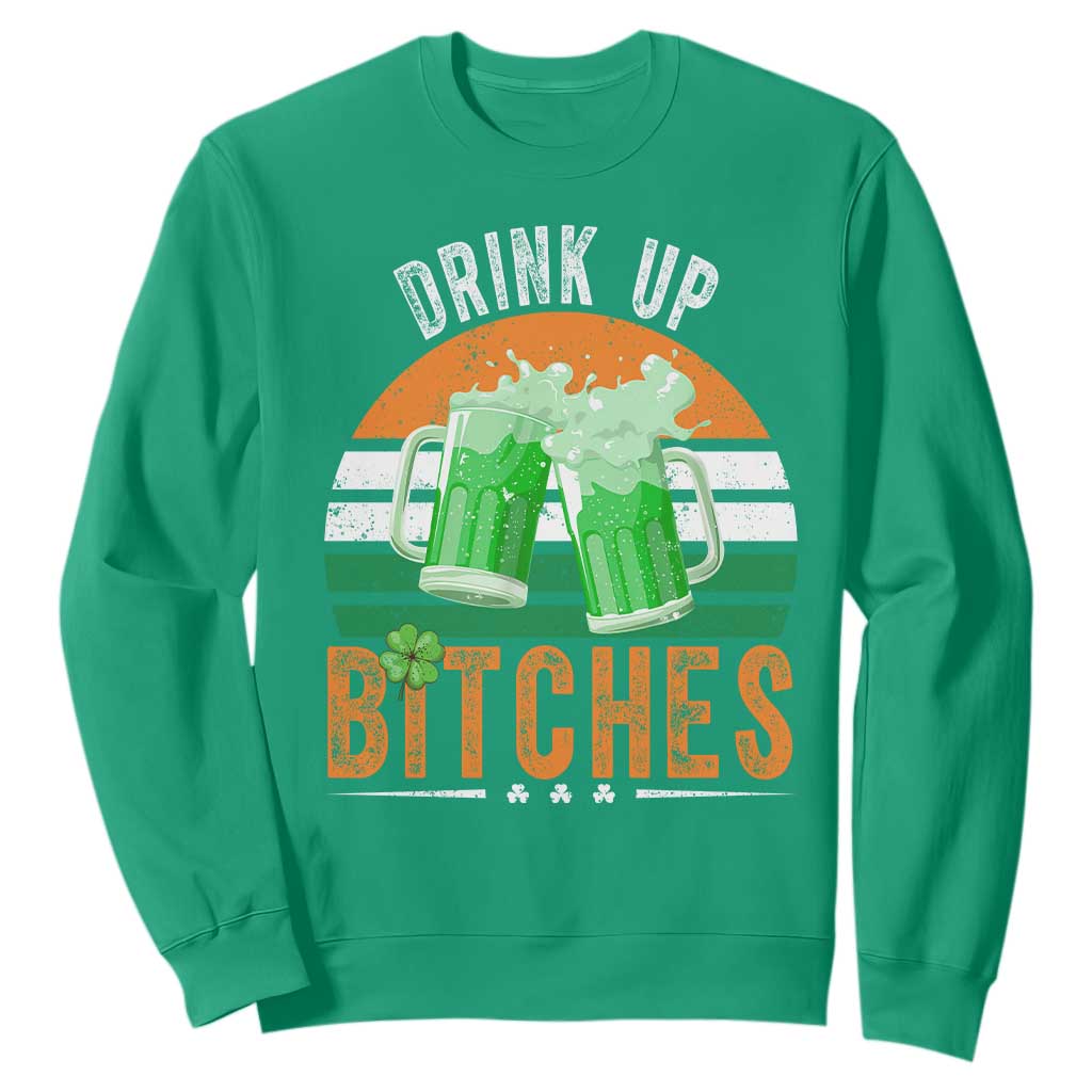 Funny St Patrick's Day Irish Beer Drinking Sweatshirt Drink Up Bitches Beer Mug TS11 Irish Green Print Your Wear