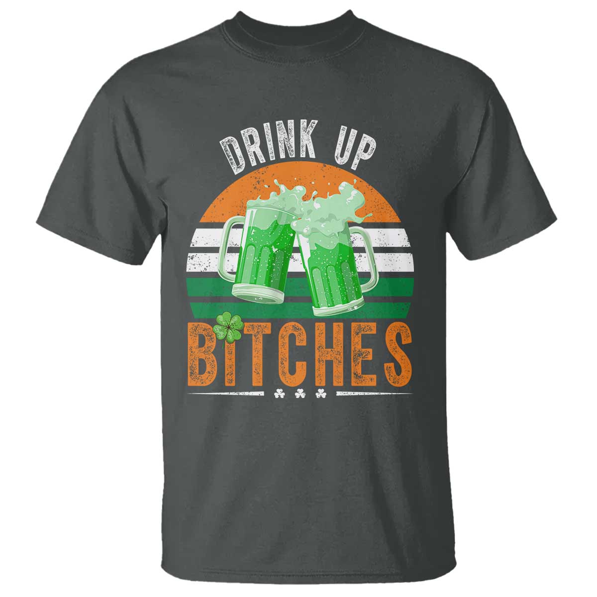 Funny St Patrick's Day Irish Beer Drinking T Shirt Drink Up Bitches Beer Mug TS11 Dark Heather Print Your Wear