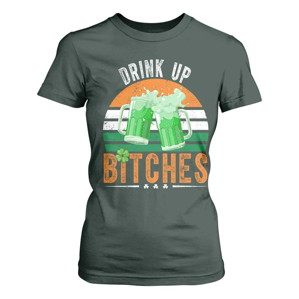 Funny St Patrick's Day Irish Beer Drinking T Shirt For Women Drink Up Bitches Beer Mug TS11 Dark Forest Green Print Your Wear