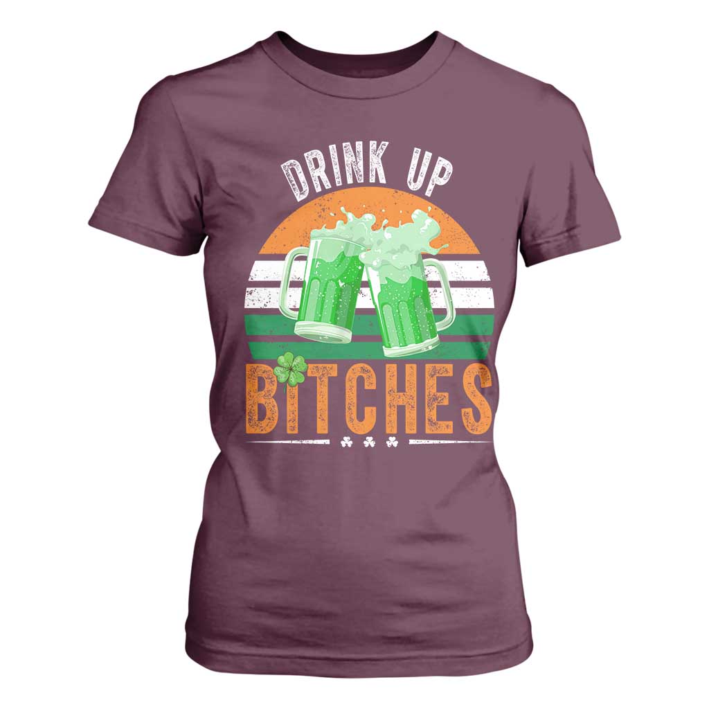 Funny St Patrick's Day Irish Beer Drinking T Shirt For Women Drink Up Bitches Beer Mug TS11 Maroon Print Your Wear