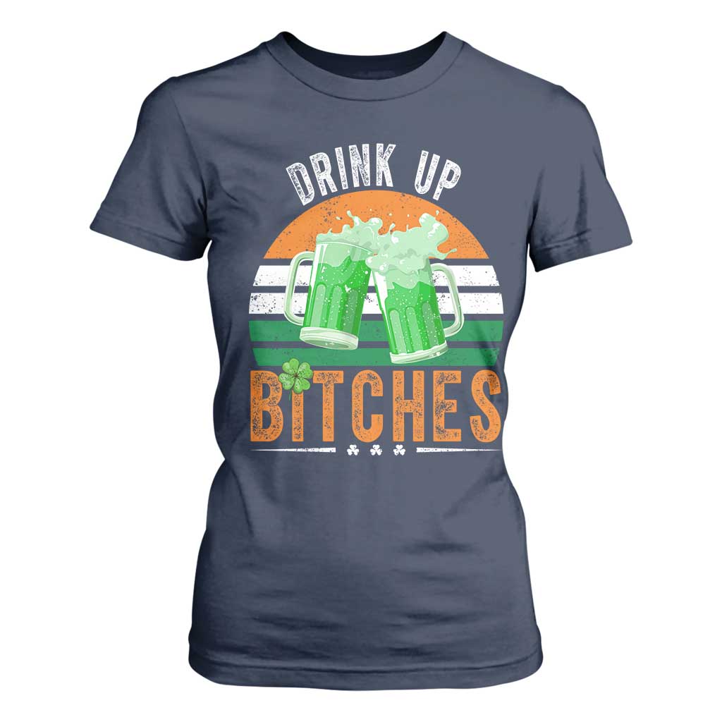 Funny St Patrick's Day Irish Beer Drinking T Shirt For Women Drink Up Bitches Beer Mug TS11 Navy Print Your Wear