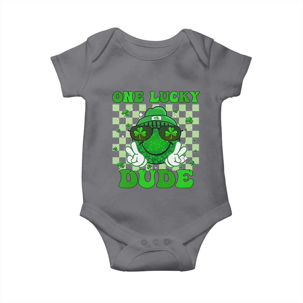 Funny One Lucky Dude St Patrick's Day Baby Onesie Checkerboard Shamrock TS11 Charcoal Print Your Wear