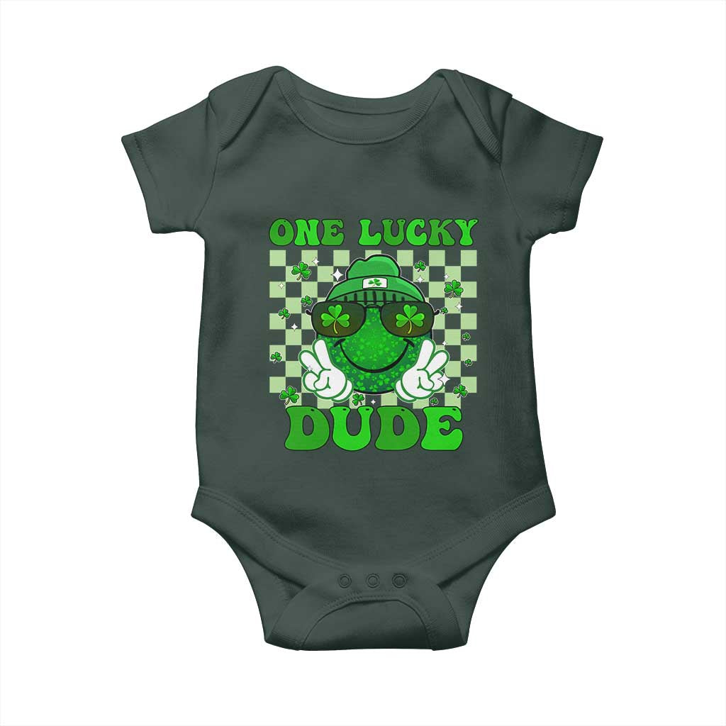 Funny One Lucky Dude St Patrick's Day Baby Onesie Checkerboard Shamrock TS11 Print Your Wear