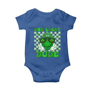Funny One Lucky Dude St Patrick's Day Baby Onesie Checkerboard Shamrock TS11 Royal Blue Print Your Wear