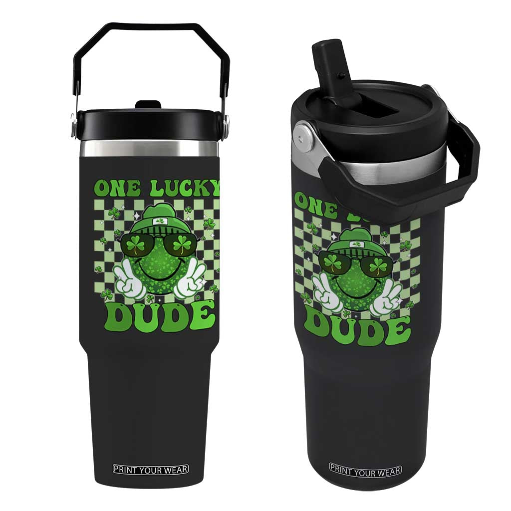 Funny One Lucky Dude St Patrick's Day Flip Straw Tumbler Checkerboard Shamrock TS11 One Size: 30 oz Black Print Your Wear