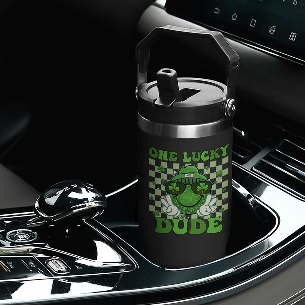 Funny One Lucky Dude St Patrick's Day Flip Straw Tumbler Checkerboard Shamrock TS11 Print Your Wear