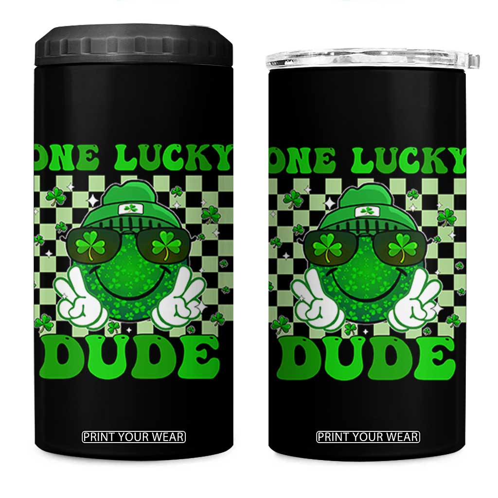 Funny One Lucky Dude St Patrick's Day 4 in 1 Can Cooler Tumbler Checkerboard Shamrock TS11 One Size: 16 oz Black Print Your Wear