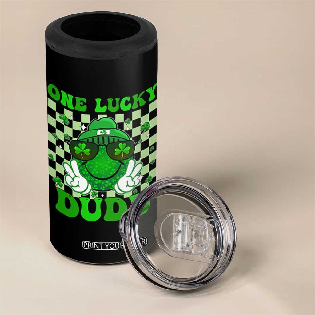 Funny One Lucky Dude St Patrick's Day 4 in 1 Can Cooler Tumbler Checkerboard Shamrock TS11 Print Your Wear