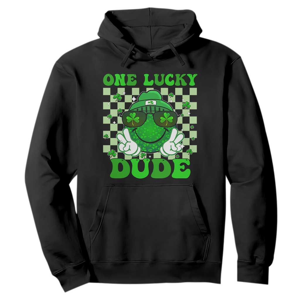 Funny One Lucky Dude St Patrick's Day Hoodie Checkerboard Shamrock TS11 Black Print Your Wear