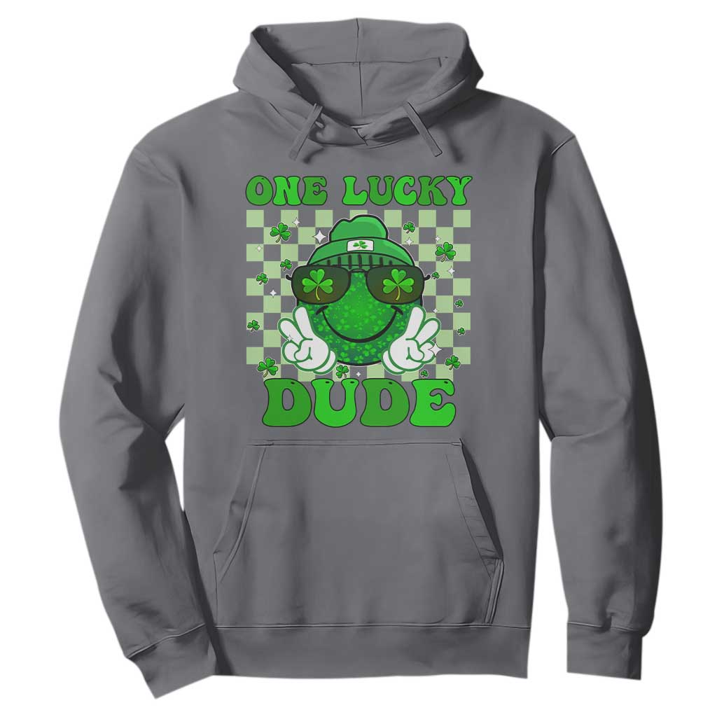 Funny One Lucky Dude St Patrick's Day Hoodie Checkerboard Shamrock TS11 Charcoal Print Your Wear