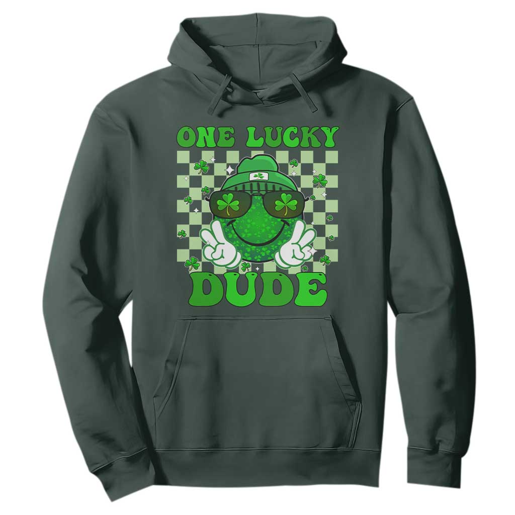 Funny One Lucky Dude St Patrick's Day Hoodie Checkerboard Shamrock TS11 Dark Forest Green Print Your Wear