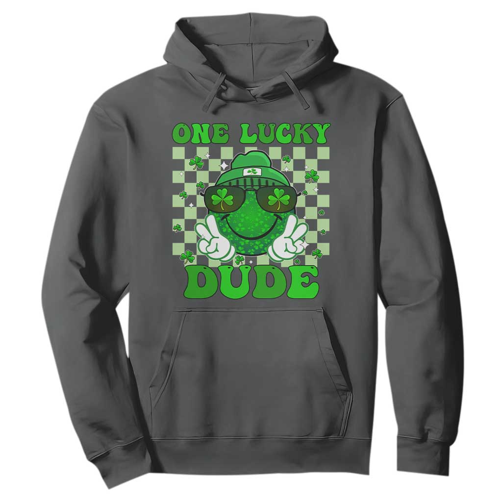 Funny One Lucky Dude St Patrick's Day Hoodie Checkerboard Shamrock TS11 Dark Heather Print Your Wear