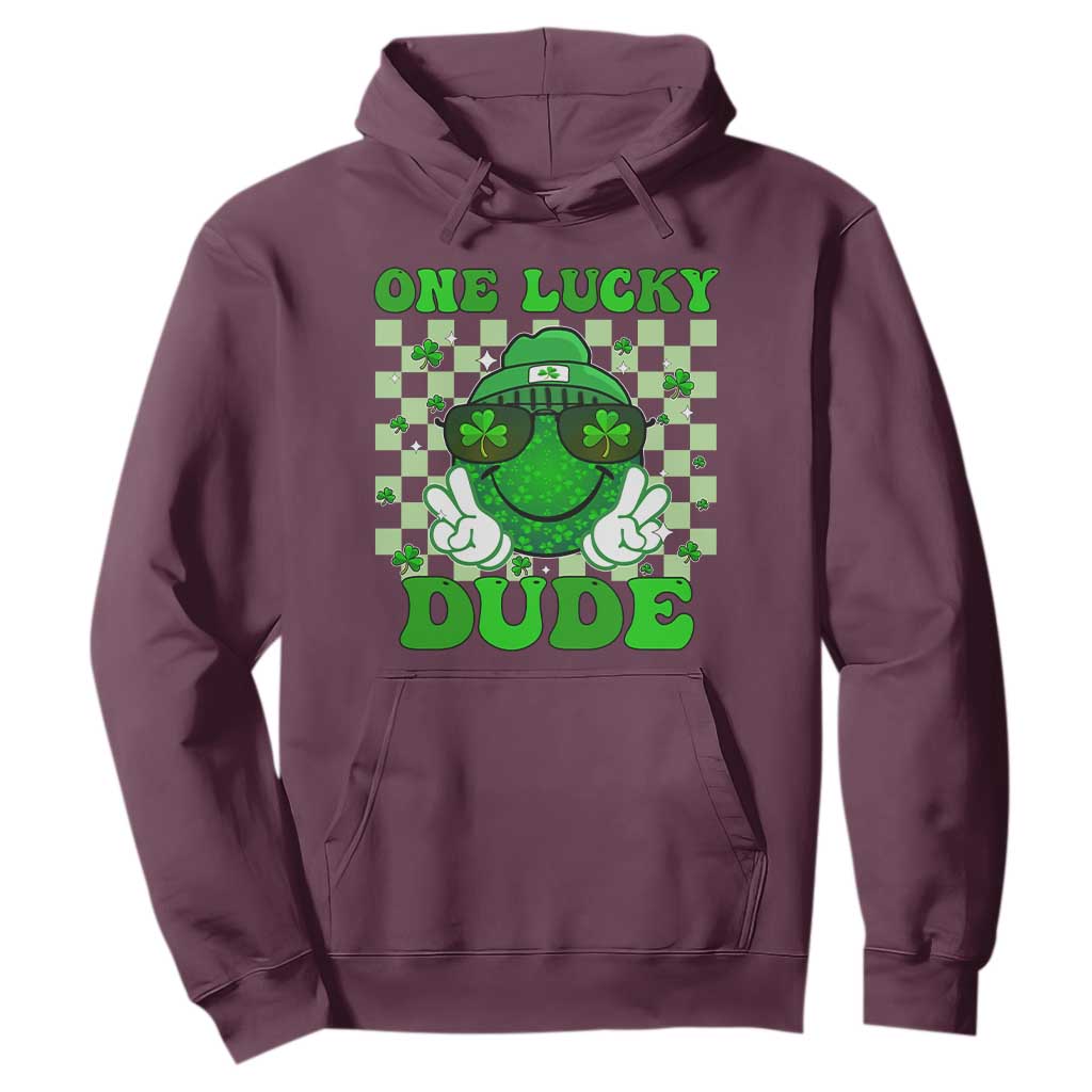 Funny One Lucky Dude St Patrick's Day Hoodie Checkerboard Shamrock TS11 Maroon Print Your Wear
