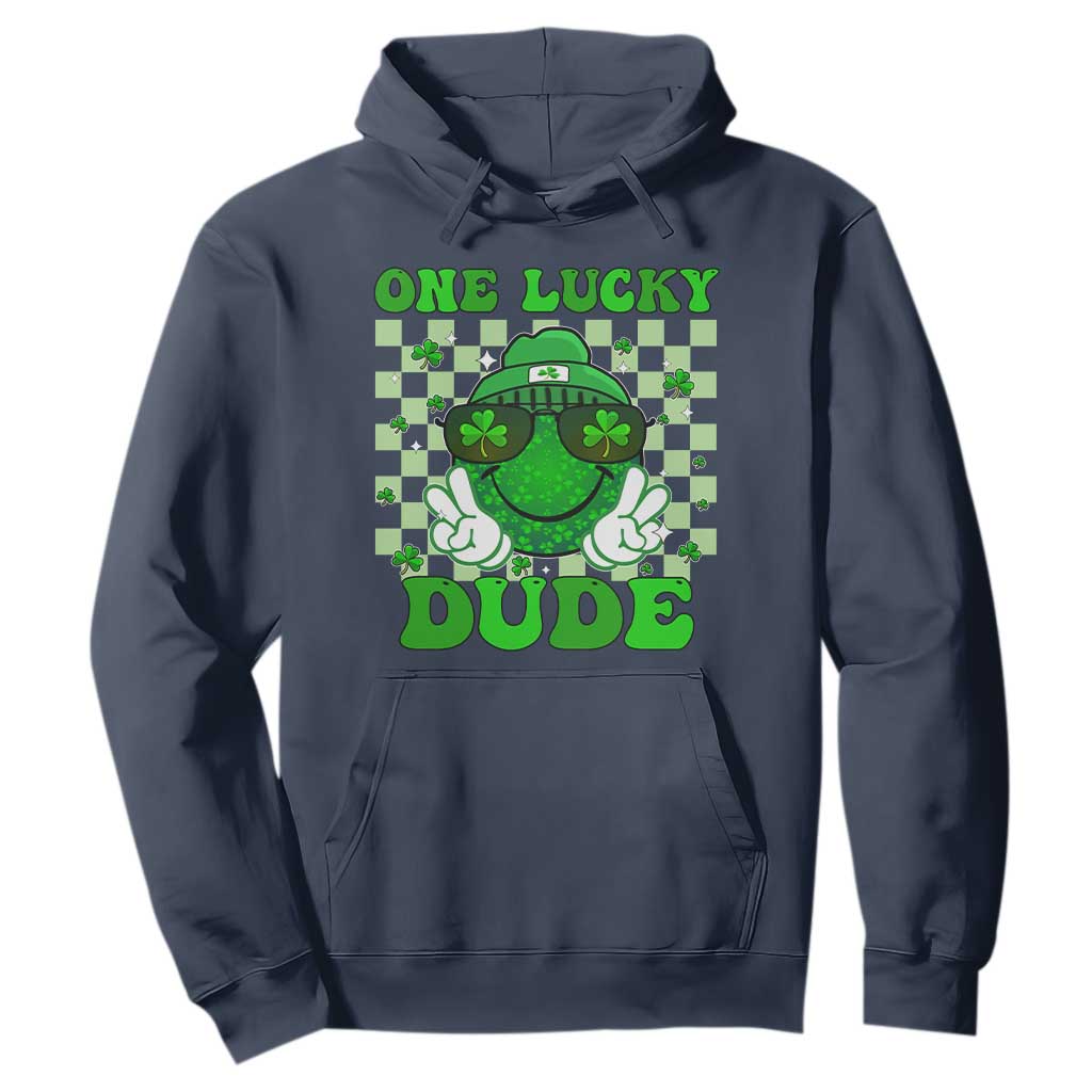 Funny One Lucky Dude St Patrick's Day Hoodie Checkerboard Shamrock TS11 Navy Print Your Wear