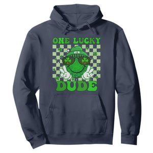 Funny One Lucky Dude St Patrick's Day Hoodie Checkerboard Shamrock TS11 Navy Print Your Wear
