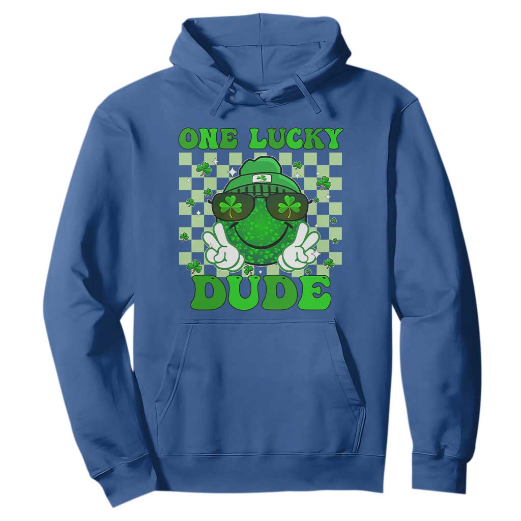 Funny One Lucky Dude St Patrick's Day Hoodie Checkerboard Shamrock TS11 Royal Blue Print Your Wear